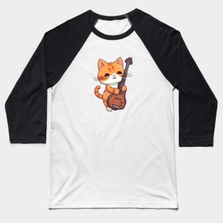 Cute Cat Playing Guitar Baseball T-Shirt